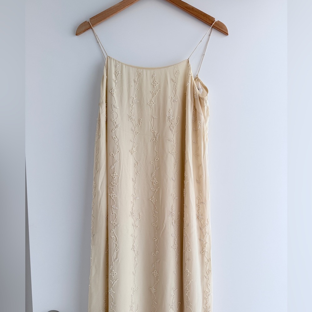 Aritzia Le Fou 100% silk Elegant Cream Embroidered Slip Dress